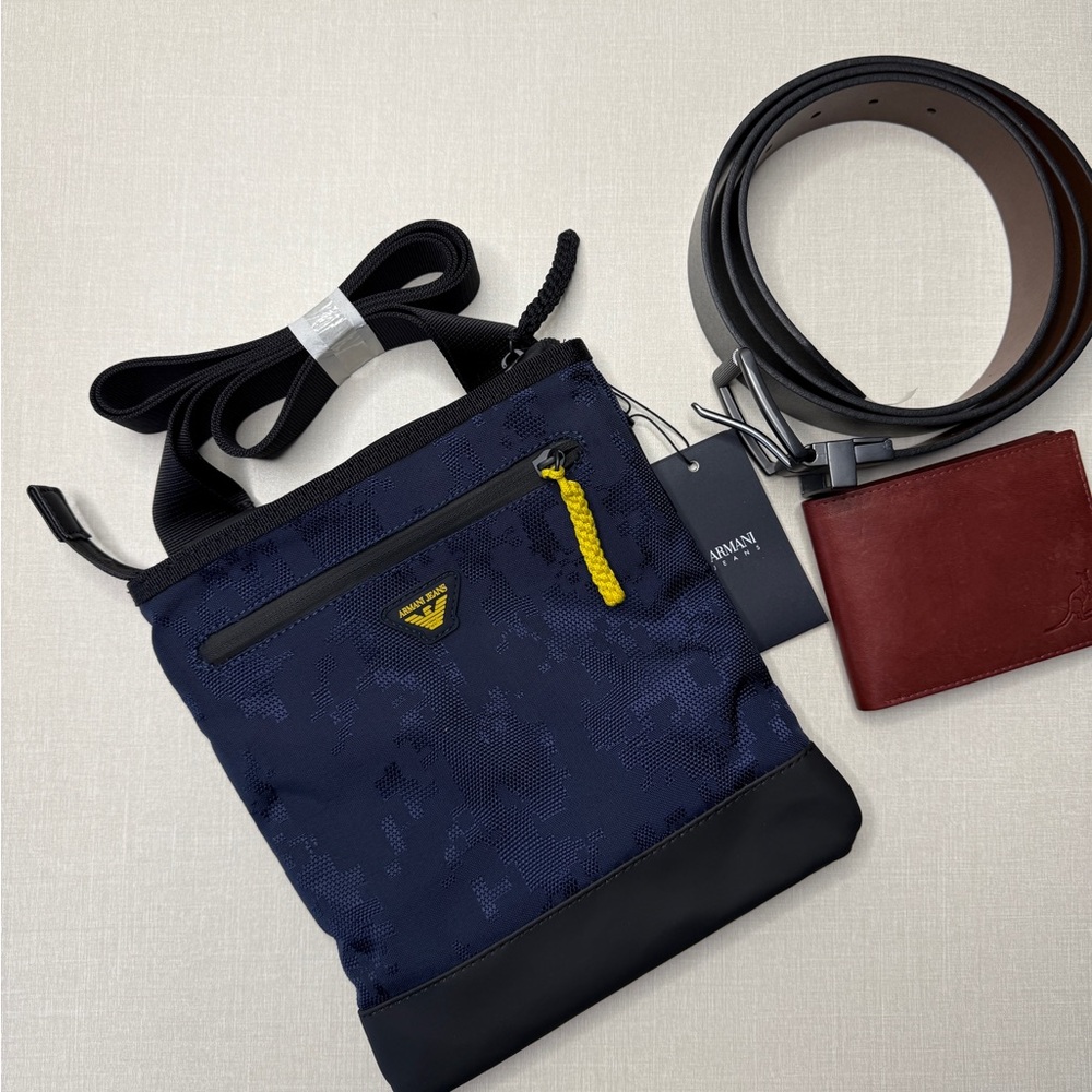 Armani Jeans Blue and Yellow Messenger Bag Sleek Design